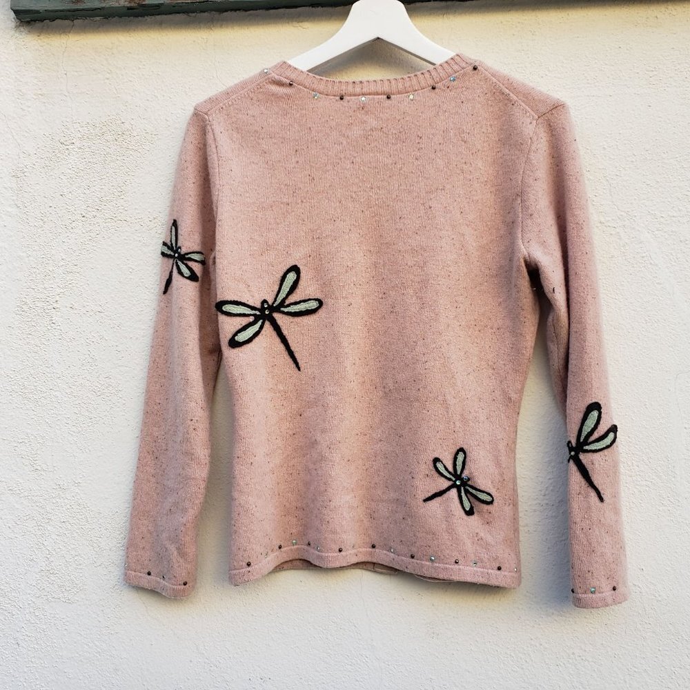 Deborah Lindquist One of a Kind 100% Recycled Cashmere Dragonfly Cardigan Beaded - Picture 3 of 9